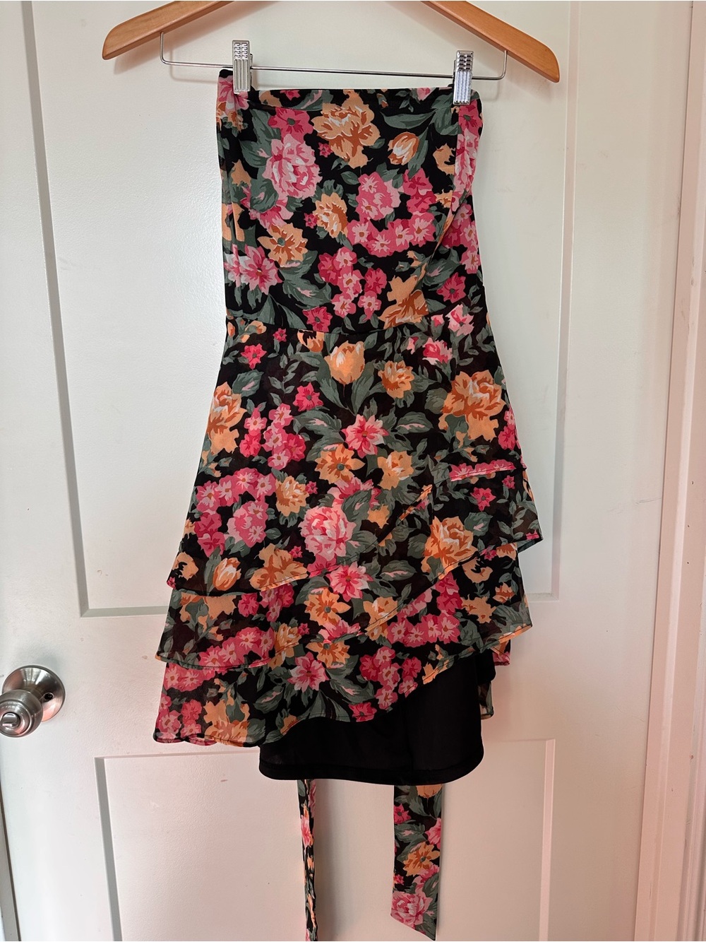 Lulu's Black Floral Mini Dress with Pink and Peach Blooms